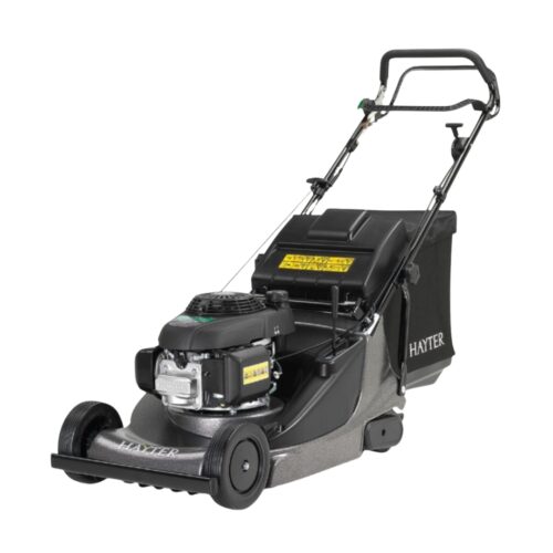 Hayter Harrier 48 Pro Autodrive BBC 479C self-propelled petrol lawn mower with Blade Brake Clutch, rear roller, aluminium cutter deck and grass collection bag for professional striped lawn finishes.