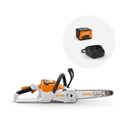 STIHL MSA 70 C-B cordless chainsaw kit with 12"/30cm guide bar, AK 30 battery and AL 101 charger, lightweight battery-powered chainsaw for cutting firewood, pruning and garden maintenance.