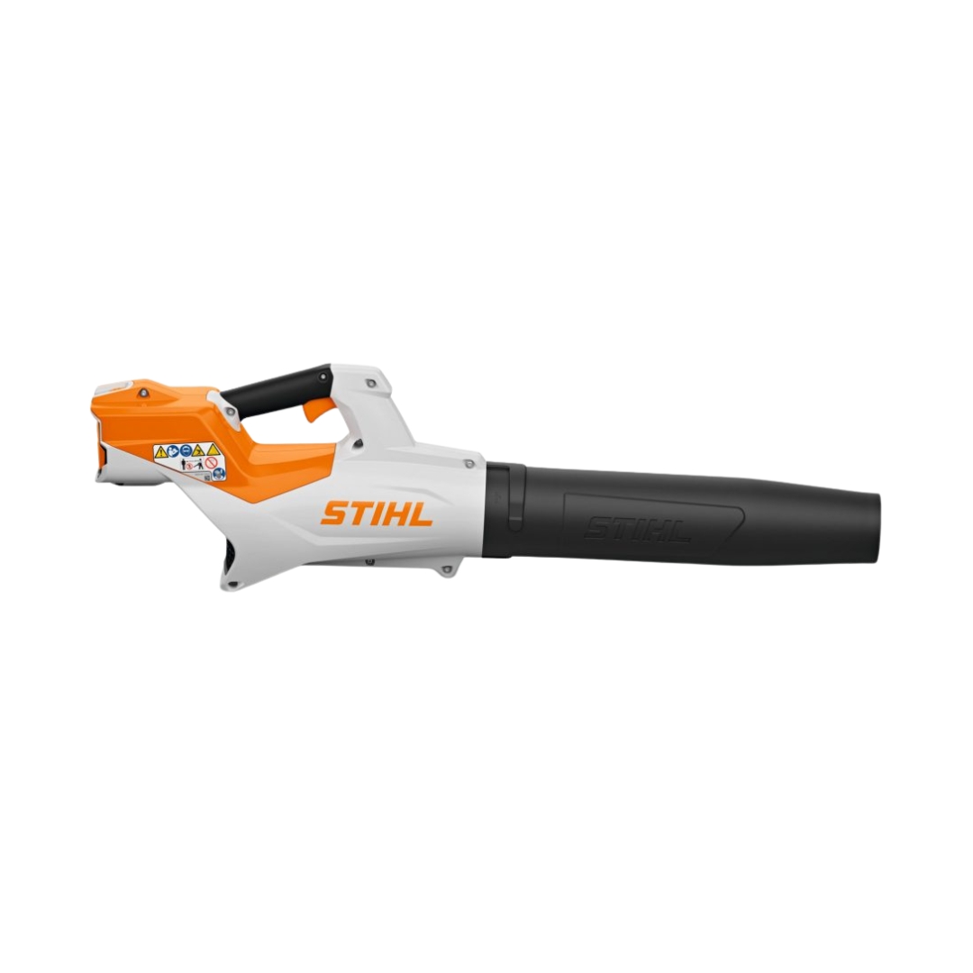 STIHL BGA 50 cordless leaf blower from the AK Battery System with blower tube attached, lightweight battery-powered garden blower for clearing leaves and garden debris.