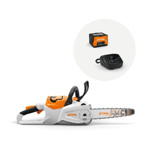 STIHL MSA 80 cordless chainsaw kit with 14"/35cm guide bar, AK 30 S battery and AL 101 charger, battery-powered chainsaw from the AK Battery System for cutting firewood, pruning and garden maintenance.