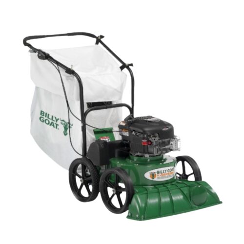 Billy Goat KV601SP self-propelled petrol leaf vacuum with large-capacity collection bag, wide suction nozzle and Briggs & Stratton engine, displayed on a white background.
