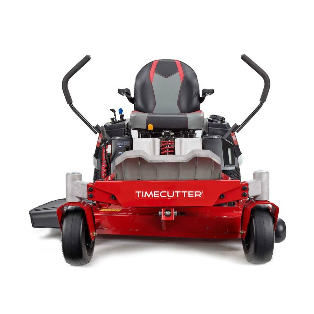 Toro TimeCutter MR4275T petrol zero-turn lawn mower with 42-inch fabricated cutting deck and MyRIDE® suspension, shown from the front.
