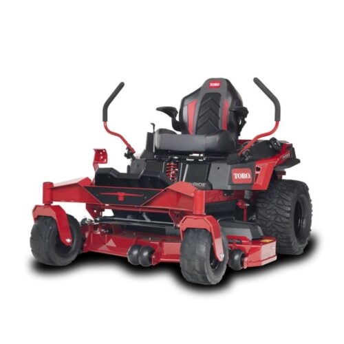 Toro Titan ZXM4875 petrol zero-turn lawn mower with 48-inch fabricated cutting deck, MyRIDE® suspension system and premium comfort seat, shown from the front three-quarter angle.